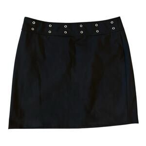 Vintage Ralph Lauren Womens Black Mini Skirt 8 Silver Grommets Preppy Academia